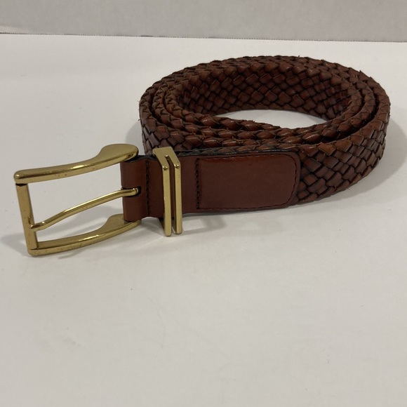 Cole Haan Other - Cole Haan Men's Brown Leather Braided Belt Gold Buckle Size 38